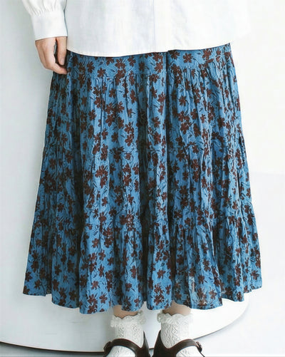 高腰壓褶層次感碎花A字半身裙