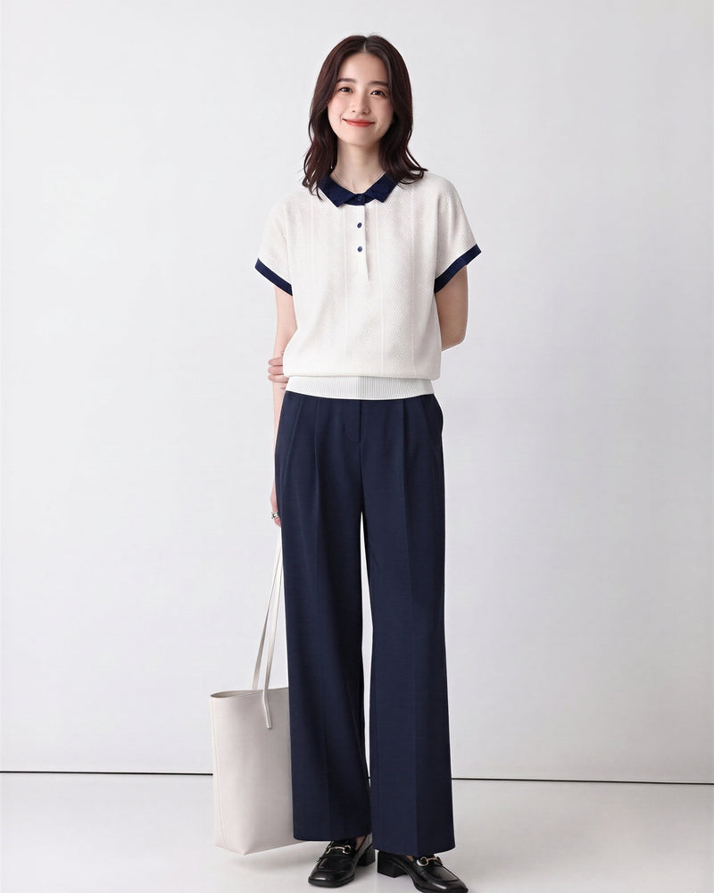 「兩色」M-XL 夏日清凉冰絲 | 氣質撞色翻領提花POLO衫