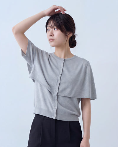 披肩層次感 前襟排扣 假兩件短袖T恤