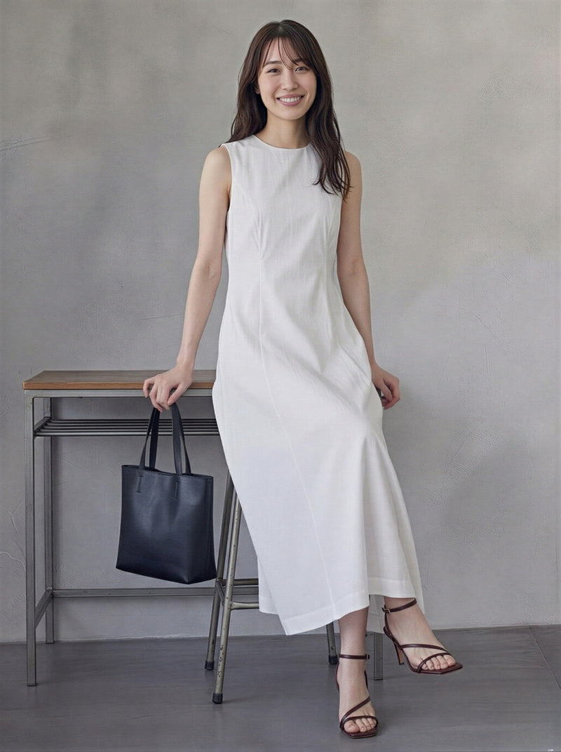 立體省道收腰A字大擺無袖洋裝