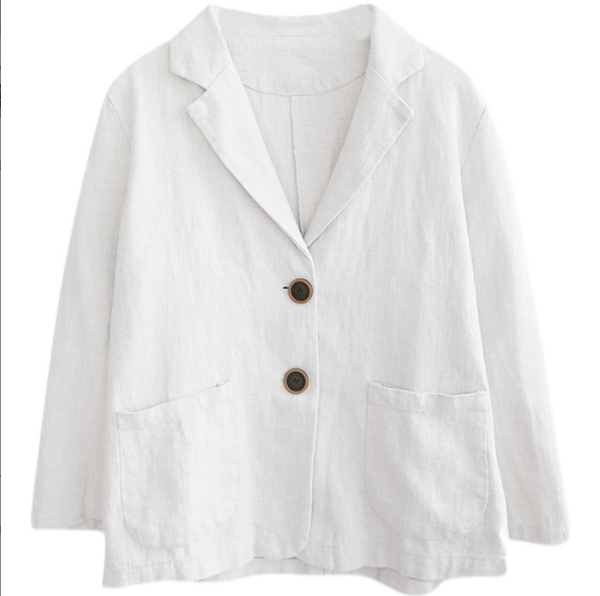 「3色」M-2XL 棉麻單排扣翻領短版西裝外套