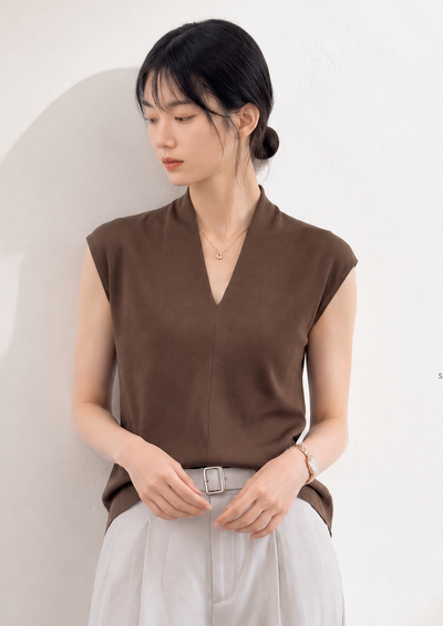 S-XL V領修身簡約 | 氣質無袖T恤