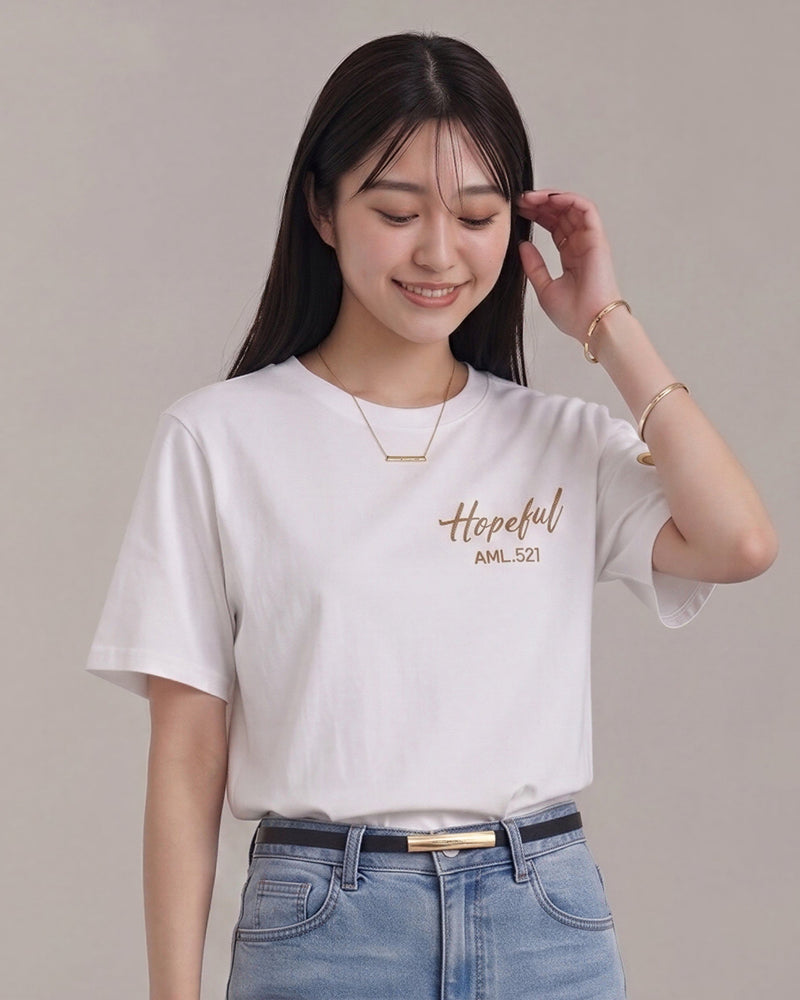 寬鬆圓領印花T恤-白色-3XL