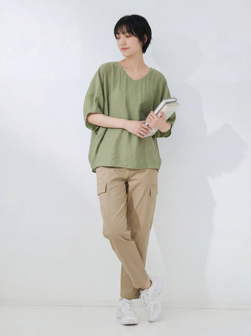 落肩蝙蝠袖寬鬆襯衫