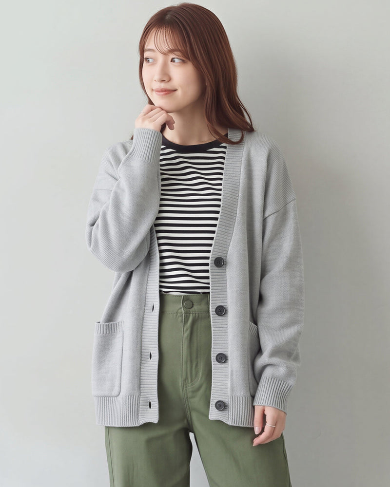 「秋季新品 」「3色」寬鬆落肩大口袋針織開襟衫
