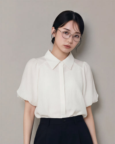 尖領門襟短袖襯衫