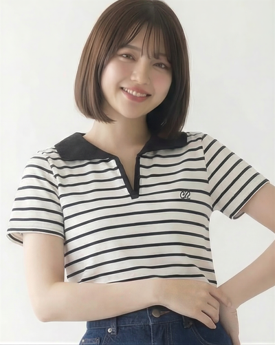 海軍領撞色條紋V領短袖T恤