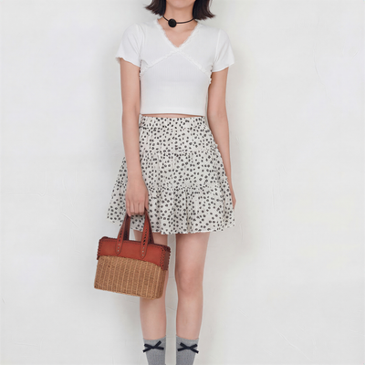 碎花蛋糕層次鬆緊高腰A字半身裙