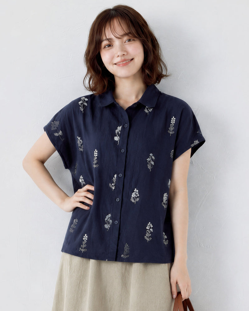 「兩色」M-3XL 小圓領 | 印花寬鬆短袖襯衫