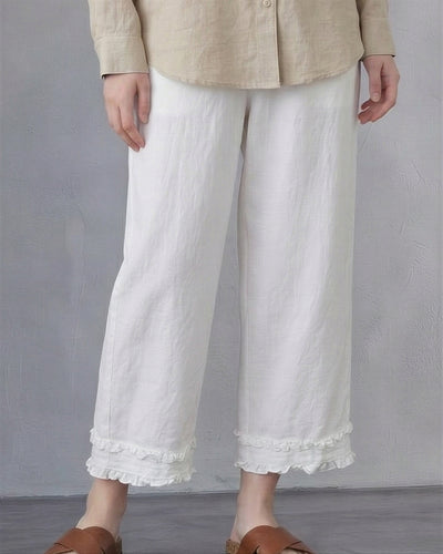 寬鬆直筒荷葉邊九分褲