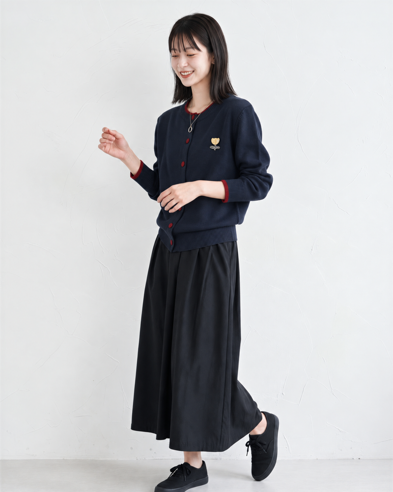 「秋季新品 」撞色滾邊刺繡短版針織開襟衫