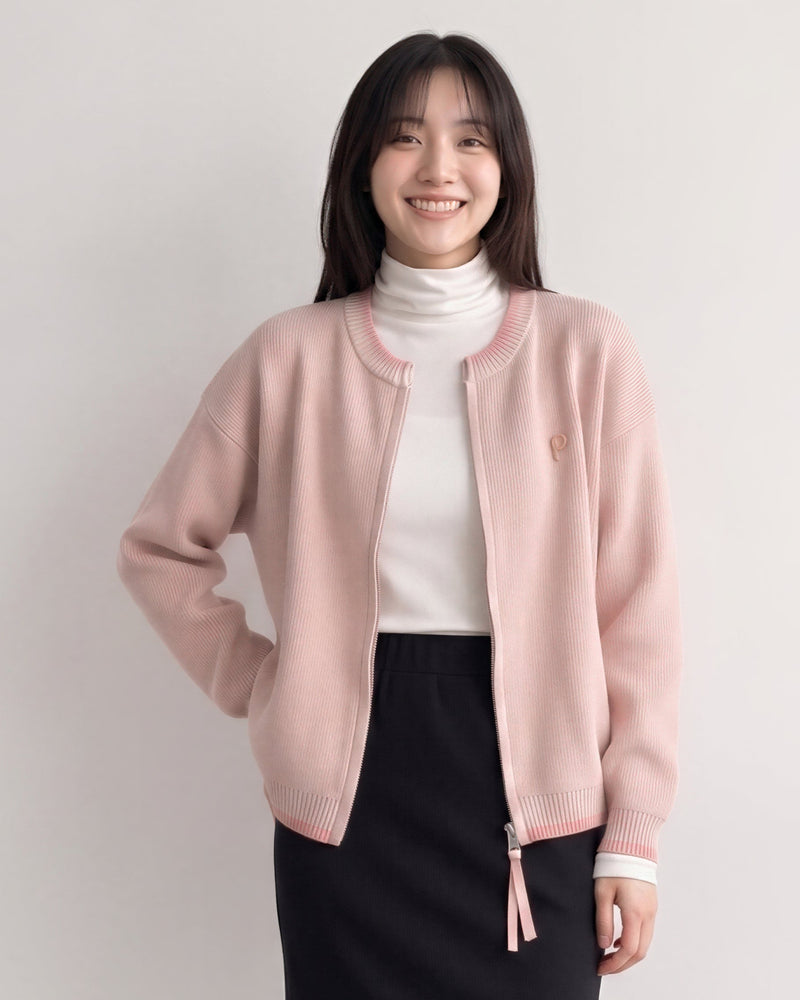 「秋季新品 」「3色」寬鬆落肩 | 拉鍊針織開襟外套