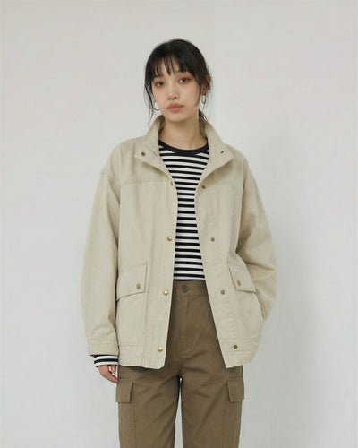 立領寬鬆 多口袋明線工裝夾克
