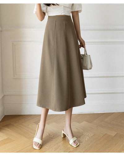 高腰立體壓褶A字長版半身裙