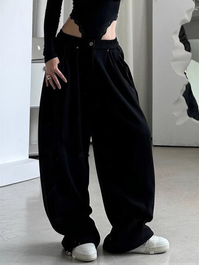 「兩色」「秋季新品 」 S-XL 低腰打褶寬管運動褲