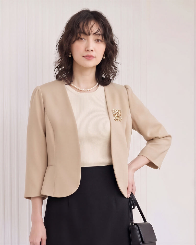 「秋季新品 」「兩色」S-2XL 品質圓領短版收腰西裝外套