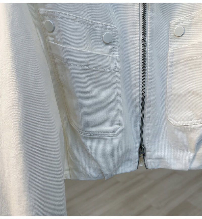 S-XL 白色立領短版 | 工裝夾克俐落外套