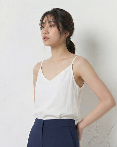 V領細肩帶寬鬆吊帶背心-白色-2XL