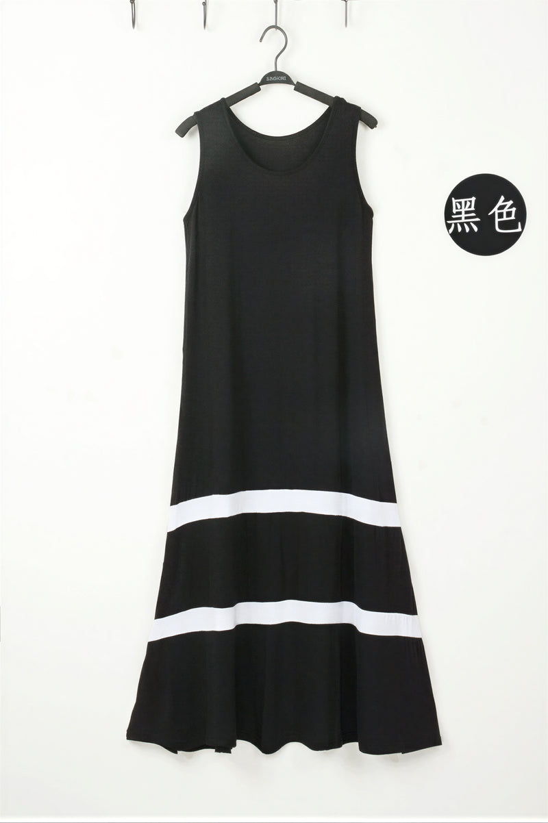 黑色 M-XL 寬鬆A字拼接背心長洋裝