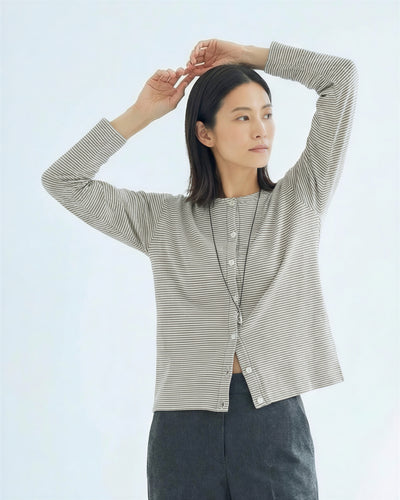 細條紋圓領單排扣開襟衫