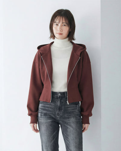 連帽斜拉鍊短版外套