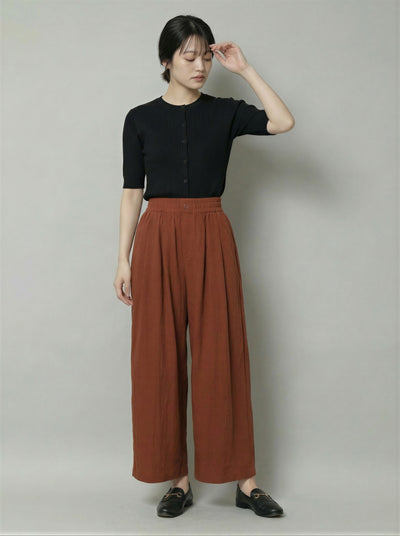 高腰打褶寬褲九分褲