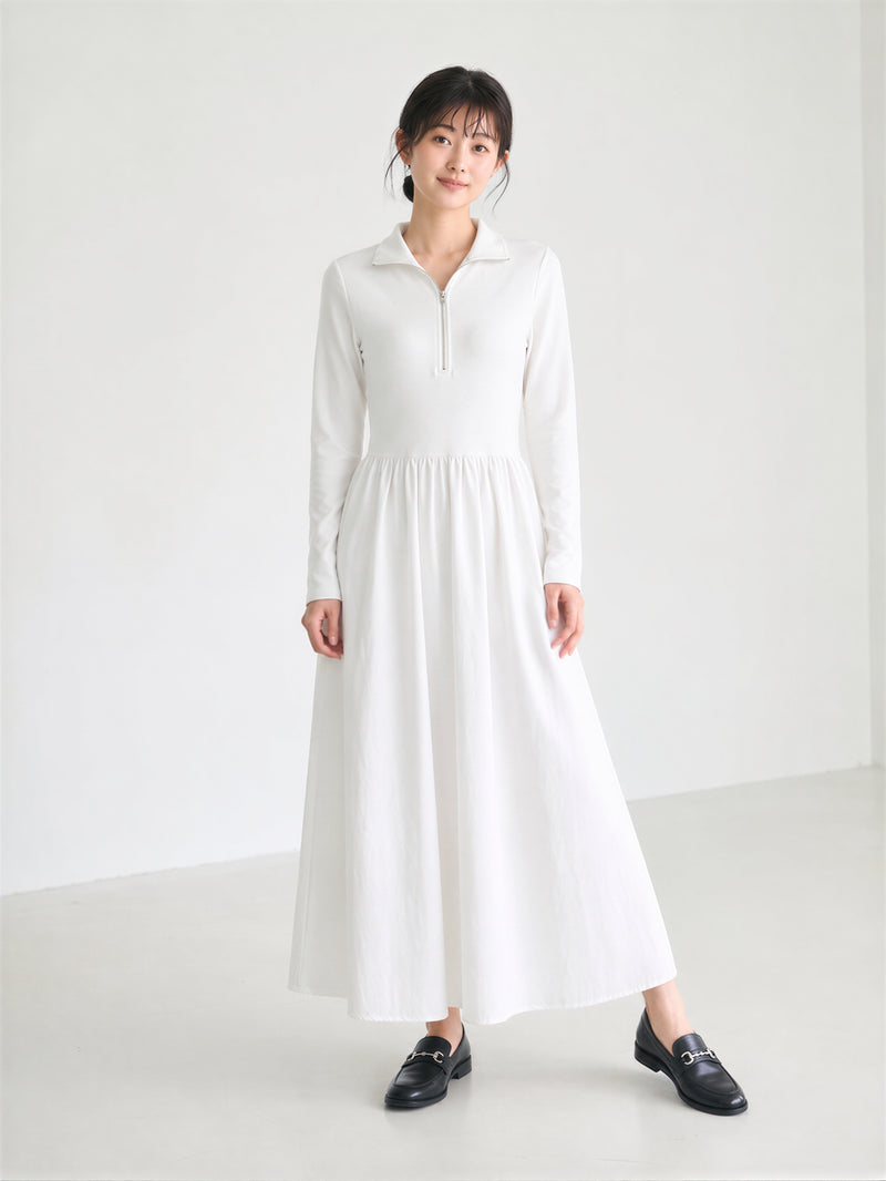 「秋季新品 」「兩色」S-XL 收腰拉鍊大擺Polo領洋裝