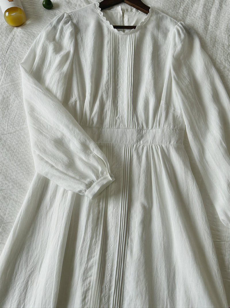 「秋季新品 」 S-L收腰褶飾燈籠袖洋裝