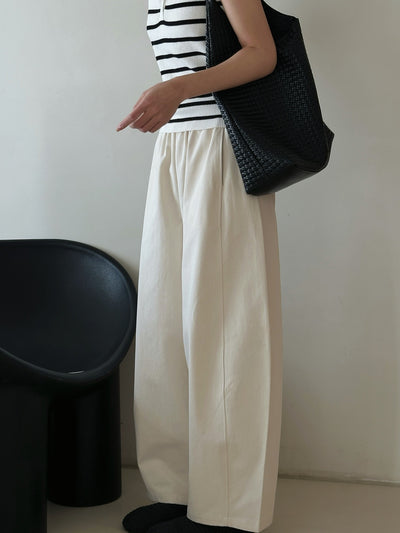 鬆緊高腰寬褲直筒休閒褲