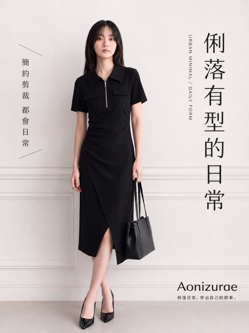 勾勒完美曲線 | polo黑色修身顯瘦洋裝