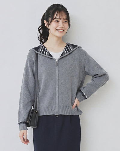「秋季新品 」S-2XL 連帽提花雙拉鍊開襟毛衣