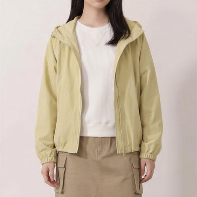 落肩寬鬆抽繩連帽夾克-黃色-L