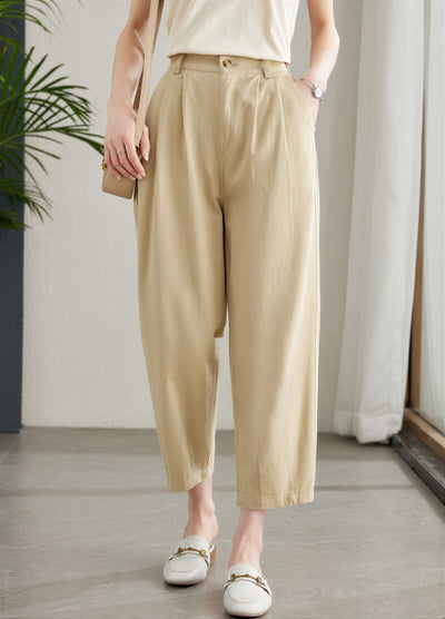 「兩色」 S-XL 高腰打褶九分休閒褲