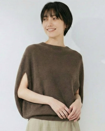 斗篷廓形開衩無袖針織衫