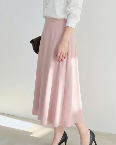 高腰大擺垂墜A字長裙-淺粉色-XL