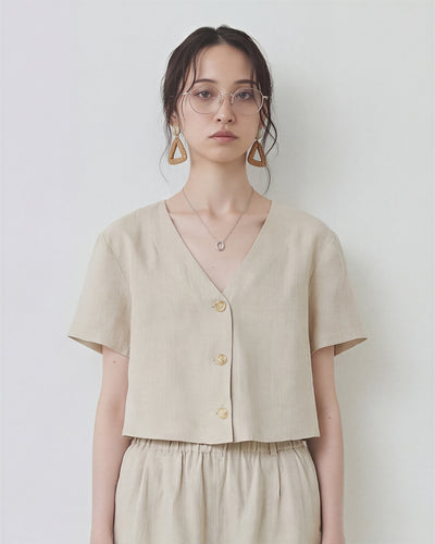 深V領短版直筒襯衫