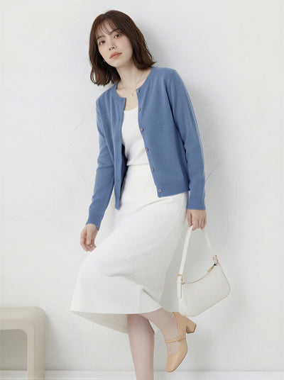 圓領單排扣修身針織開襟衫
