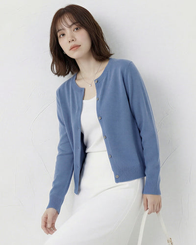 「多色」S-2XL 圓領單排扣修身針織開襟衫
