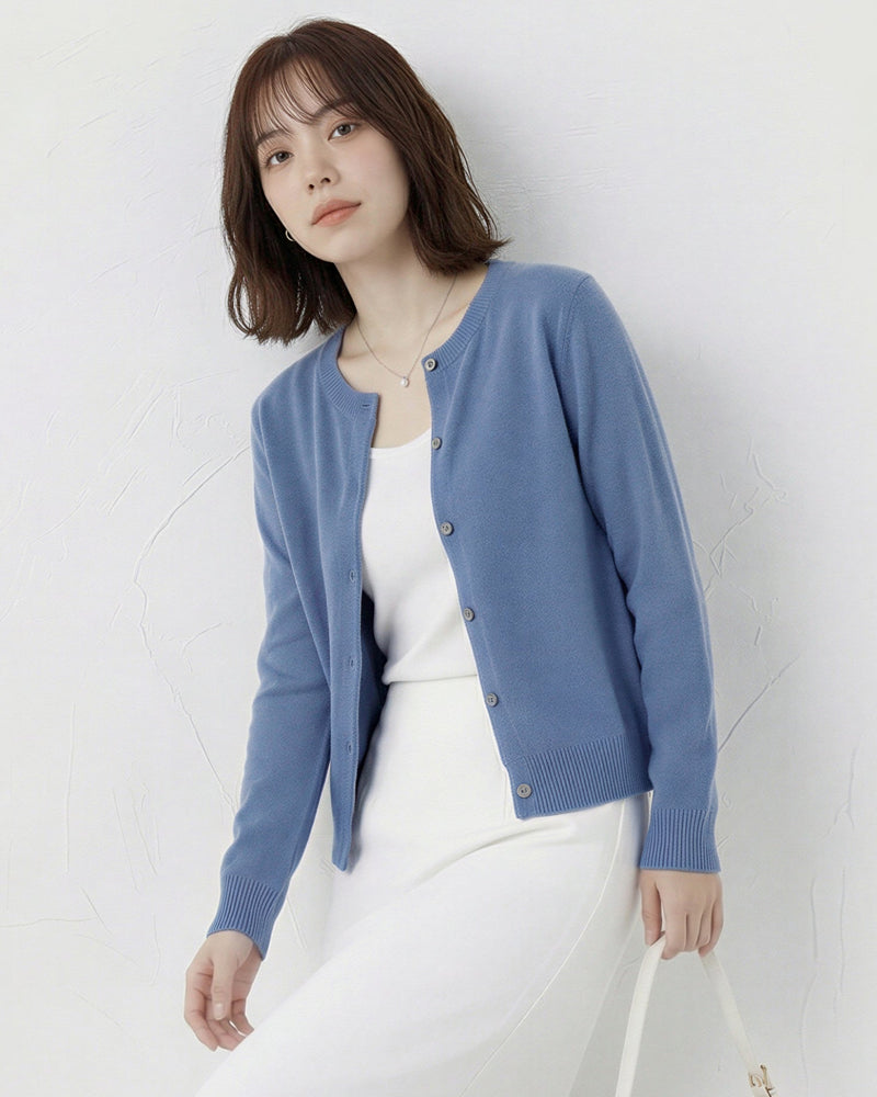 「多色」S-2XL 圓領單排扣修身針織開襟衫