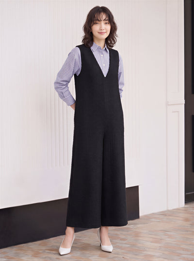 「秋季新品 」「兩色」V領寬褲連身褲