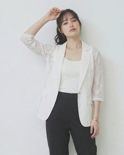 蕾絲拼接七分袖修身小西裝