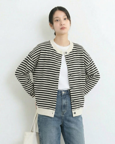 黑色條紋V領開襟連帽上衣-黑色-M