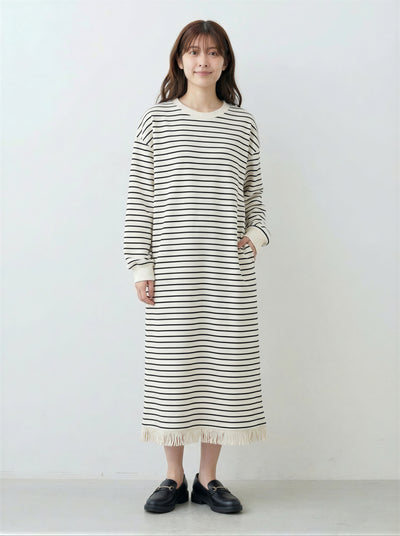 黑色條紋流蘇下擺寬鬆衛衣裙
