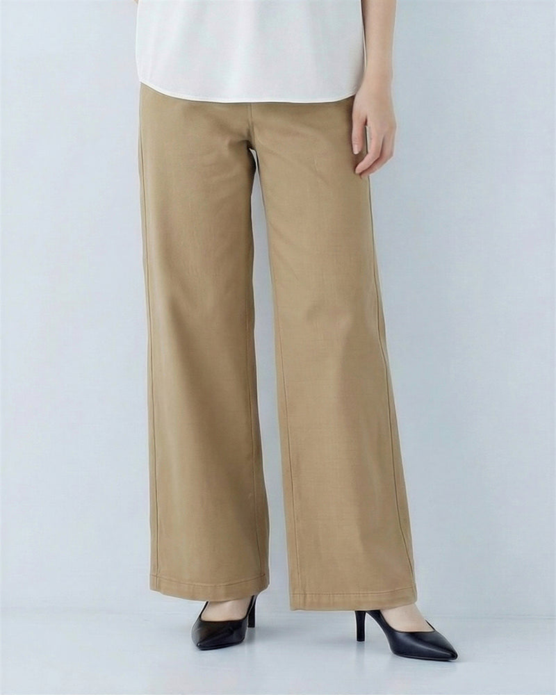 高腰雙扣腰頭直筒闊腿褲