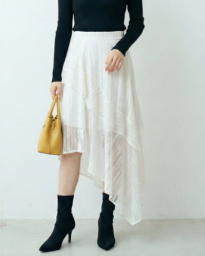 立體褶皺斜擺長短不規則中長半身裙