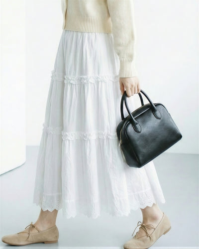 雙層拼接蕾絲花邊蛋糕半身裙