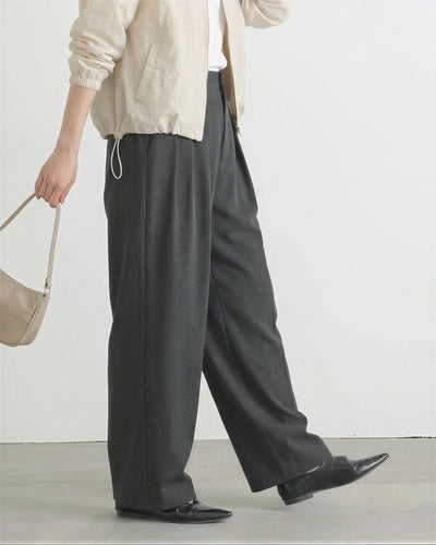 高腰打褶垂墜闊腿褲