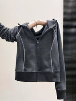 「秋季新品 」S-XL 條紋連帽拼線衛衣