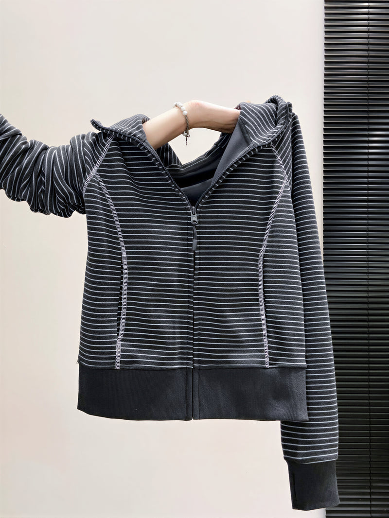 「秋季新品 」S-XL 條紋連帽拼線衛衣