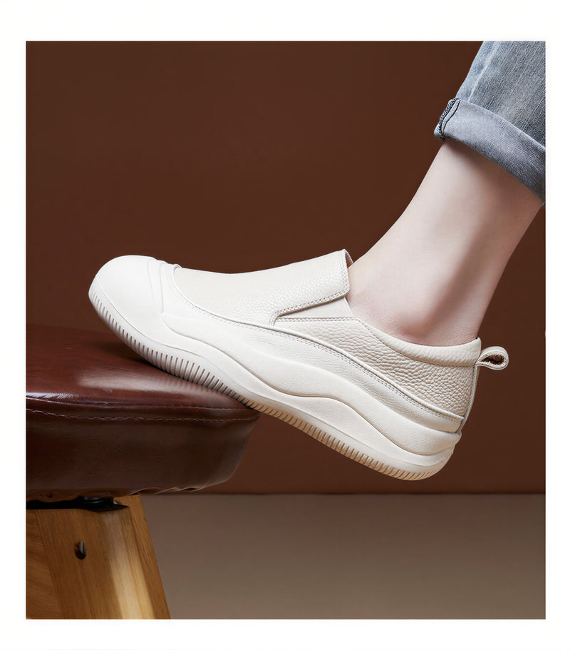 「多色」「秋季新品 」頭層牛皮厚底3.5cm 一腳蹬套腳休閒鞋